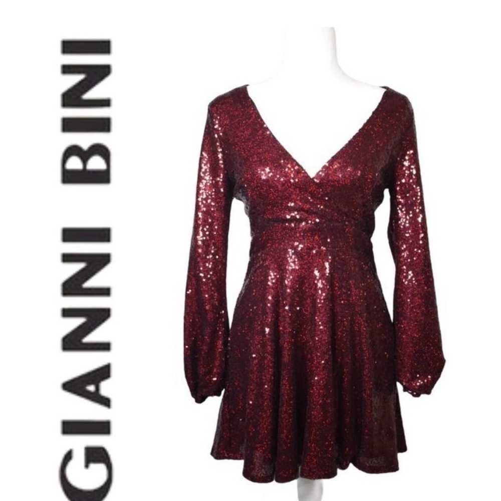 Gianni Bini Burgundy Sequin Long Sleeve Dress